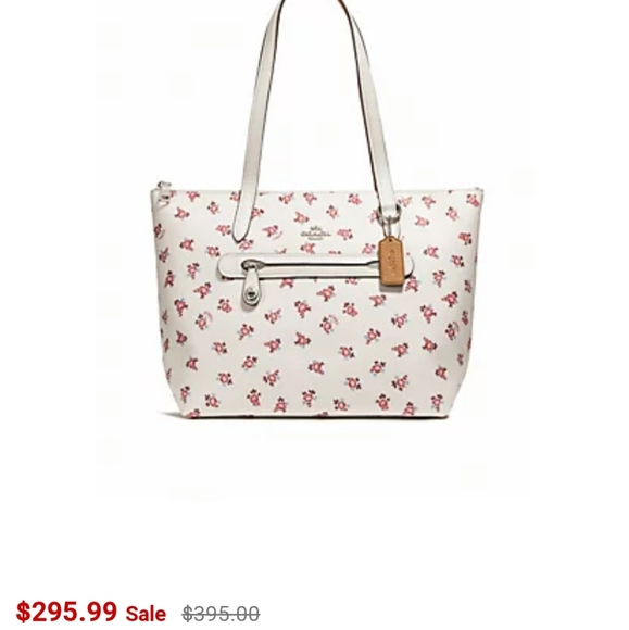 Coach Flower Taylor Tote Bag purse handbag pocketbook designer cream pink floral - Picture 15 of 15